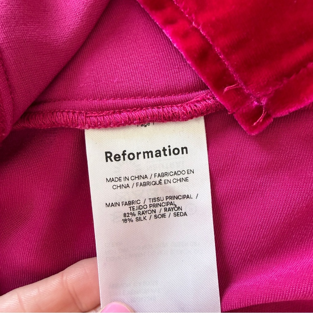 Reformation Brisbane Velvet Dress in Rhubarb Mini Cocktail Pink 6 NWT - Picture 7 of 12